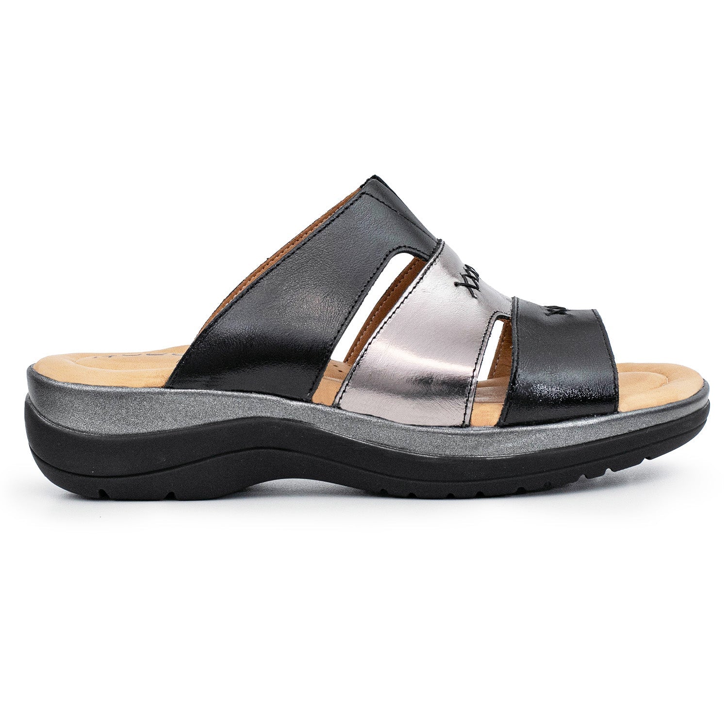 CHINELA TALIA NEGRA Y PLATA